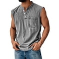thumbnail image 1 of USNSM Sleeveless Shirts for Men Distressed Washed Tank Tops Henley Button Down V Neck Shirt with Pocket Vintage Solid Tee Top Gray XXL, 1 of 4