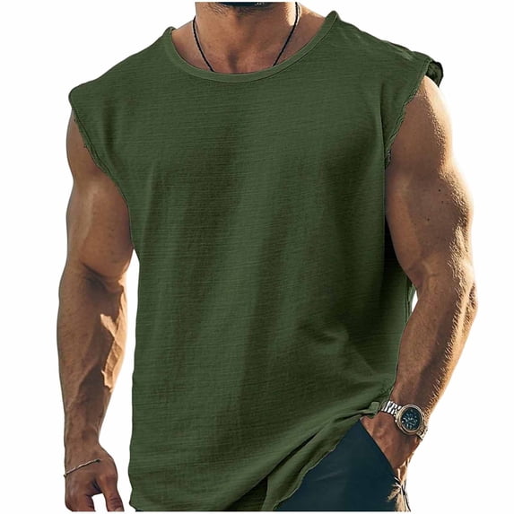 USNSM Sleeveless Tank Tops for Mens Retro Solid Color Exercise Crew Neck Vest Summer Casual Shirts Vacation Beach Blouses Green M