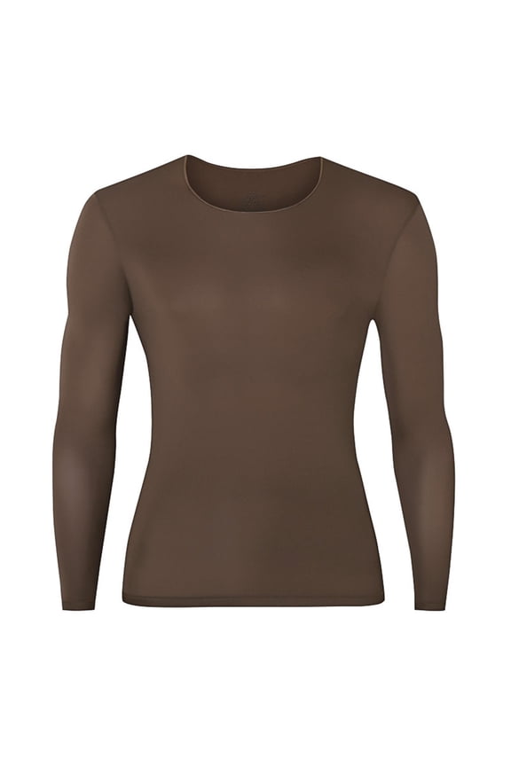 Solid Color Thermal Compression Shirts for Men Long Sleeve Running Undershirt Base Layer for Winter Cold Weather Brown XL