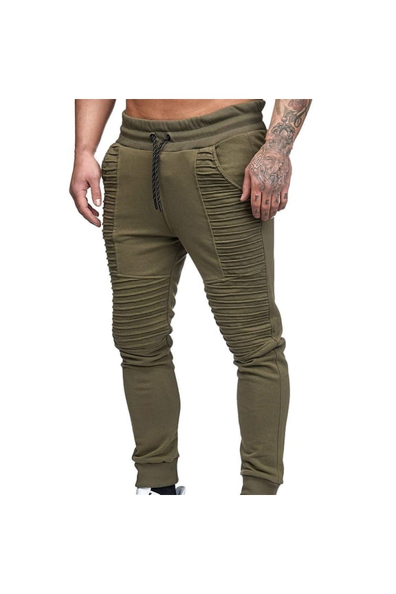 Spring and Summer Sports Fitness Loose Pants for Men Fashion Hip-Hop Drawstring Elastic Waist Skinny-Fit Slacks Tapered Ripped Trouser Green* XXXL