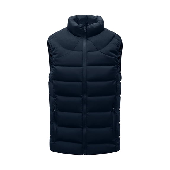 USNSM Stand Collar Sleeveless Puffed Vest for Mens Winter Thermal Zipper Up Puffer Coat Outdoor Quilted Jackets Outerwear Blue XXL