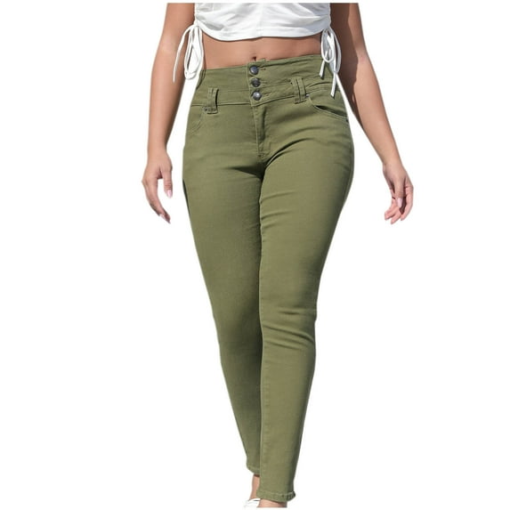 USNSM Stretch Jeggings for Women High Waist Pull-On Stretchy Slim Fit Skinny Jeans Pencil Denim Tights Pants with Pockets Green XXL