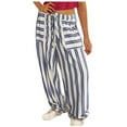 thumbnail image 1 of USNSM Striped Pants for Women Wide Leg Casual Trousers Pants High Waisted Drawstring Loose Lounge Pants with Pockets Blue XXL, 1 of 5