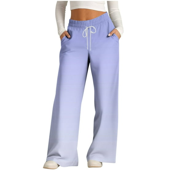 USNSM Summer Casual Pants for Womens High Waist Comfort Stretch Pants Cotton Linen Gradient Trousers with Pockets Light Blue S