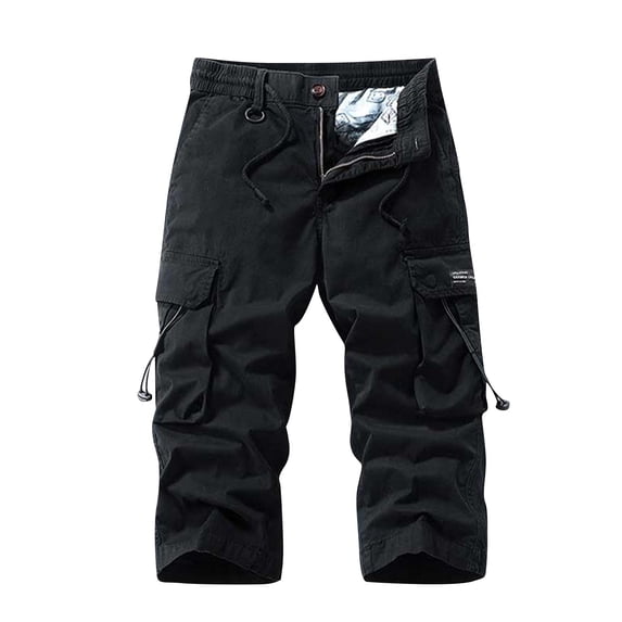 USNSM Summer Mens Cargo Shorts Outdoor Casual Spring Jogger Shorts Pocket Zipper Elastic Waist Work Pants Midi Shorts Black L