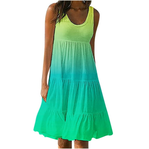 USNSM Sundresses for Women Casual Beach 2024 Sleeveless Resort Wear Vacation Sun Dresses Gradient Summer Tank Dress Green M