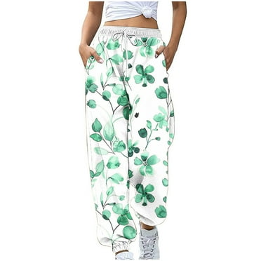 USNSM Sweatpants for Women 2024 High Waisted Baggy Floral Print Pants Elastic Waist Loose Jogger Pants with Pockets Red S