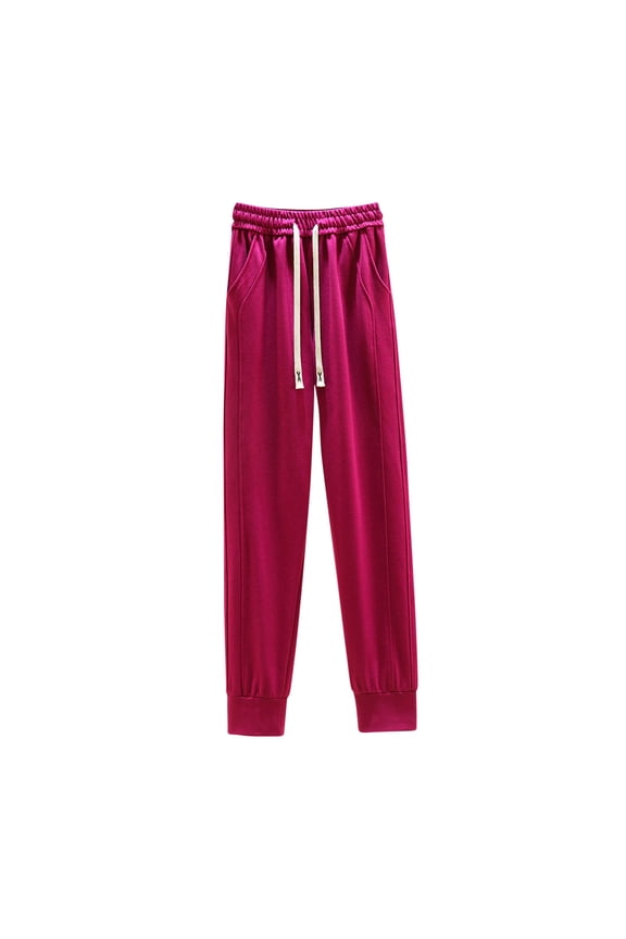 Sweatpants for Women High Stacked Waist Joggers Pants with Pockets Lounge Trousers for Yoga Workout Running Hot Pink XL