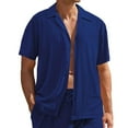 thumbnail image 1 of USNSM Textured Linen Shirts for Men Short Sleeve Cotton Shirt Casual Button Down Shirts Summer Beach Hawaiian Shirts Blue M, 1 of 6