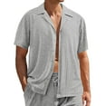 thumbnail image 1 of USNSM Textured Linen Shirts for Men Short Sleeve Cotton Shirt Casual Button Down Shirts Summer Beach Hawaiian Shirts Gray XXL, 1 of 6