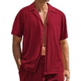 thumbnail image 1 of USNSM Textured Linen Shirts for Men Short Sleeve Cotton Shirt Casual Button Down Shirts Summer Beach Hawaiian Shirts Red XXXL, 1 of 6