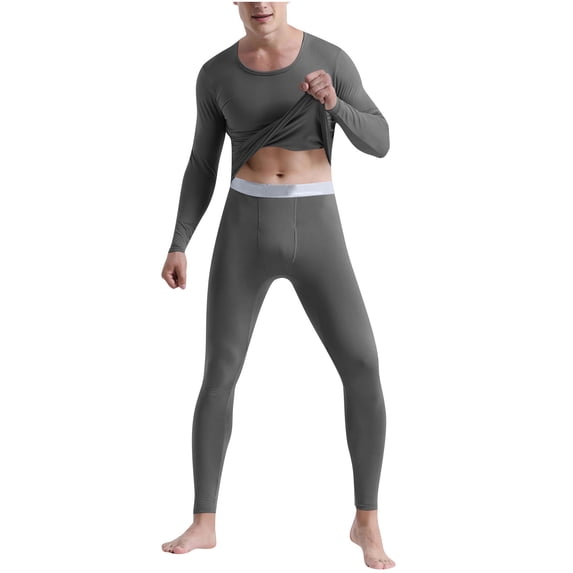 USNSM Thermal Undershirt for Men Set Long Johns with Fleece Lined Base Layer Warm Long Sleeve Shirt Pants for Cold Weather Gray XL