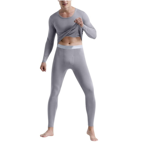 USNSM Thermal Undershirt for Men Set Long Johns with Fleece Lined Base Layer Warm Long Sleeve Shirt Pants for Cold Weather Gray XXL