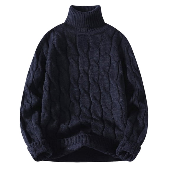 USNSM Thick Warm Pullover Mens Turtleneck Sweater Solid Color Loose Casual Comfortable Soft Daily Wear Long Sleeve Tops Blue XXXL