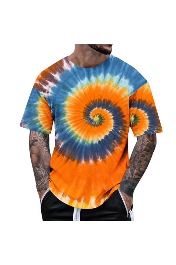 Tie Dye Shirt for Men 3D Pattern Print Colorful Short Sleeve Graphics T Shirts Summer Hipster Hip Hop Tees Orange XL