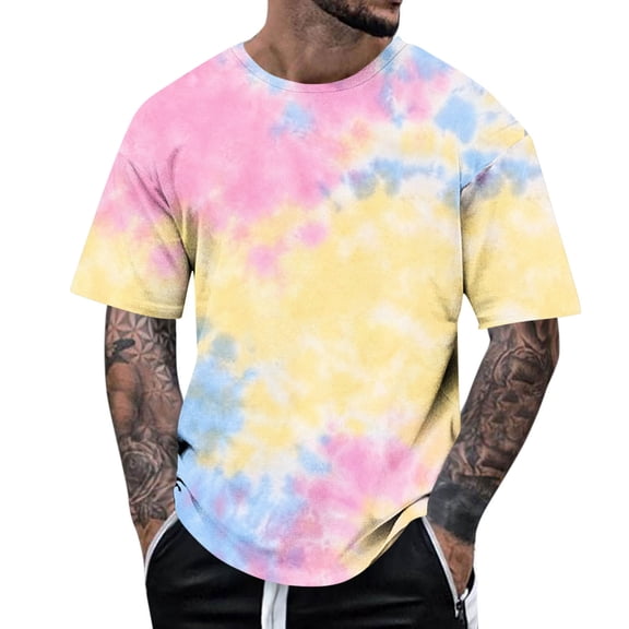USNSM Tie Dye Shirt for Men 3D Pattern Print Colorful Short Sleeve Graphics T Shirts Summer Hipster Hip Hop Tees Pink XL