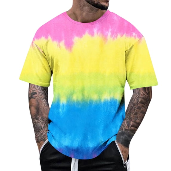 USNSM Tie Dye Shirt for Men 3D Pattern Print Colorful Short Sleeve Graphics T Shirts Summer Hipster Hip Hop Tees Yellow XXXL