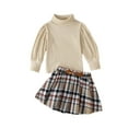 thumbnail image 1 of USNSM Toddler Baby Girl Fall Winter Skirt Set Turtleneck Ribbed Long Sleeve T-Shirt Top & Plaid Skirts Dress 2Pcs Outfits Beige 90, 1 of 7