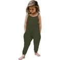 thumbnail image 1 of USNSM Toddler Kids Girls Sleeveless One Piece Jumpsuits Loose Fit Casual Summer Solid Color Romper Trendy Baggy Harem Pants with Pockets Army Green 4 Years, 1 of 5