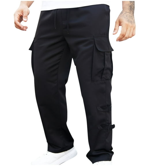 USNSM Trends Baggy Cargo Pants for Men Wide Casual Parachute Pants Men Jogger Drawstring Hiking Hip Hop Pants with Pocket Black L