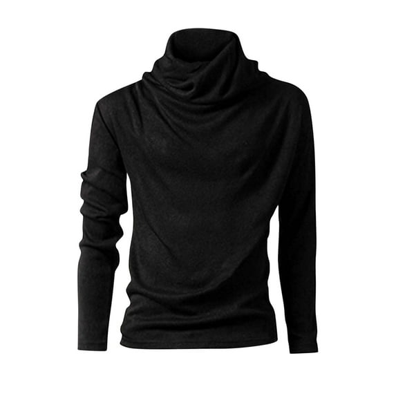 USNSM Trendy Casual Cowl Neck Plain Color Slim Fit Bottoming Sweater for Men Hipster Hippie Streetwear Pullover Shirt Turtleneck Long Sleeve Jumper Tops Black L