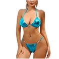 thumbnail image 1 of USNSM Two Piece Sexy Swimwear for Women Tie Up Bikini Top with Cheeky Triangle Thong Halter Lace Up Pearl Decor Shiny Faux Leather Swimsuit Sky Blue M, 1 of 5