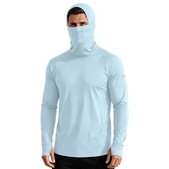 USNSM UPF 50+ Long Sleeve Men Sun Protection Hoodies with Mask Breathable Rash Guard Shirts Sunscreen Shirt with Hood Blue XXL