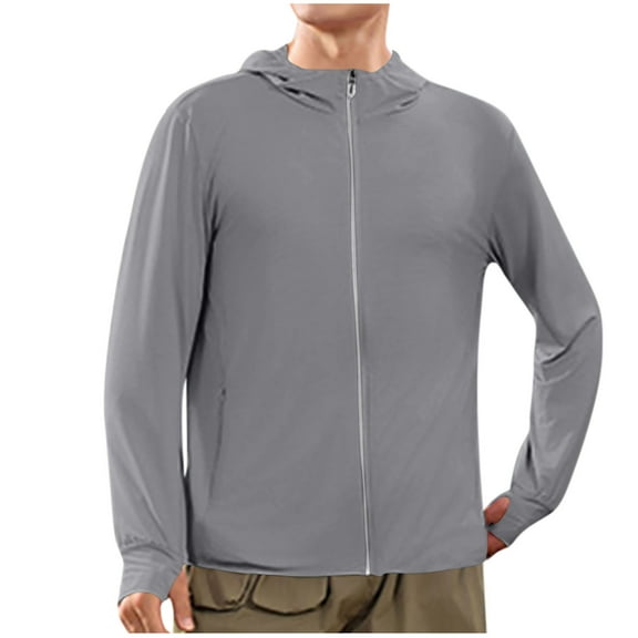 USNSM UPF 50 Sun Protection Hooded Jacket UV Shirts for Men Cooling Shirt for Hiking Outdoor Lightweight Comfort Breathable Gray XXXL