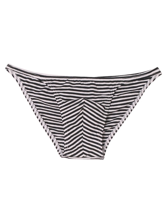 Underwear Men Thongs Striped String Bikini Briefs Soft Comfortable Breathable Bikini Male Underpants Black M