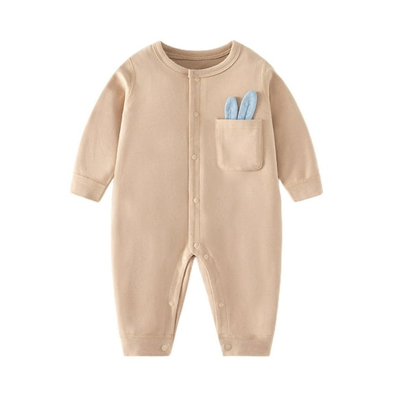 USNSM Unisex Baby Outfit Newborn Outfit Infant Boys Girl Clothes Solid Color Long Sleeve Cotton Baby Clothes Jumpsuit Brown 14M