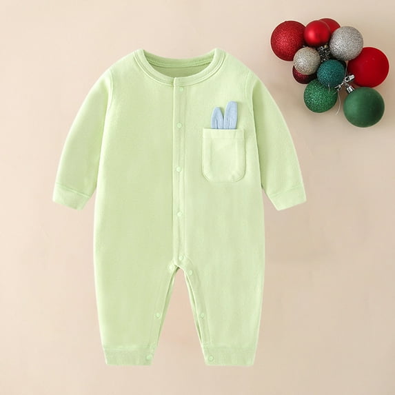 USNSM Unisex Baby Outfit Newborn Outfit Infant Boys Girl Clothes Solid Color Long Sleeve Cotton Baby Clothes Jumpsuit Green 24M