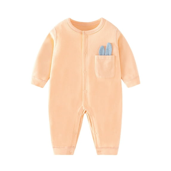 USNSM Unisex Baby Outfit Newborn Outfit Infant Boys Girl Clothes Solid Color Long Sleeve Cotton Baby Clothes Jumpsuit Orange 6M