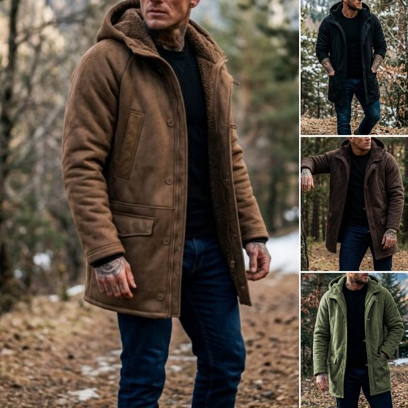 USNSM Western Jackets for Men Vintage Cowboy Suede Jacket Hooded Coats Faux Leather Zip Up Casual Retro Winter Tops Yellow L