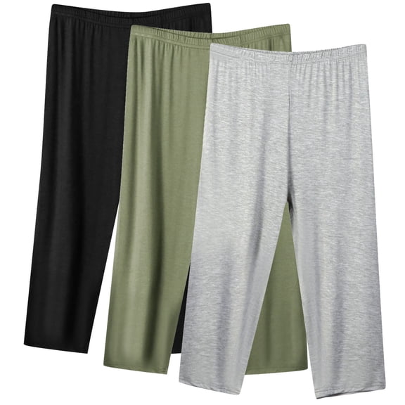 USNSM Wide Leg Capris for Women Casual 3 Piece Plus Size Sports Capris Comfy Stretchy Waisted Loose Fitting Yoga Capris Black XXXL