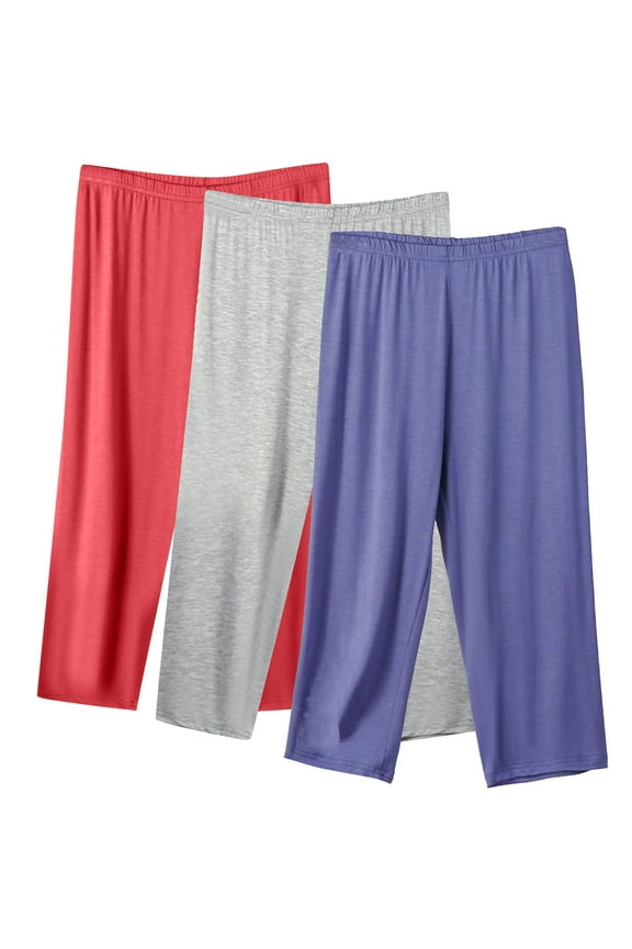 Wide Leg Capris for Women Casual 3 Piece Plus Size Sports Capris Comfy Stretchy Waisted Loose Fitting Yoga Capris Gray S