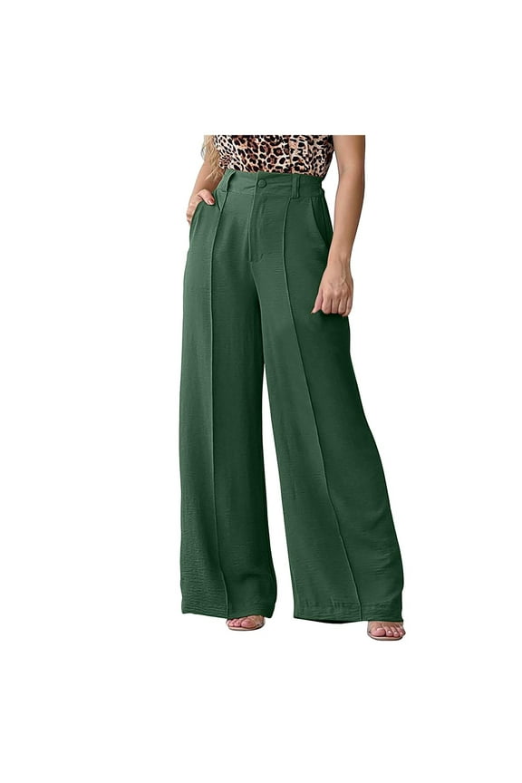 Wide Leg Dress Pants for Women High Waisted Business Casual Straight Pants Solid Color Work Trousers with Pockets Green XXL