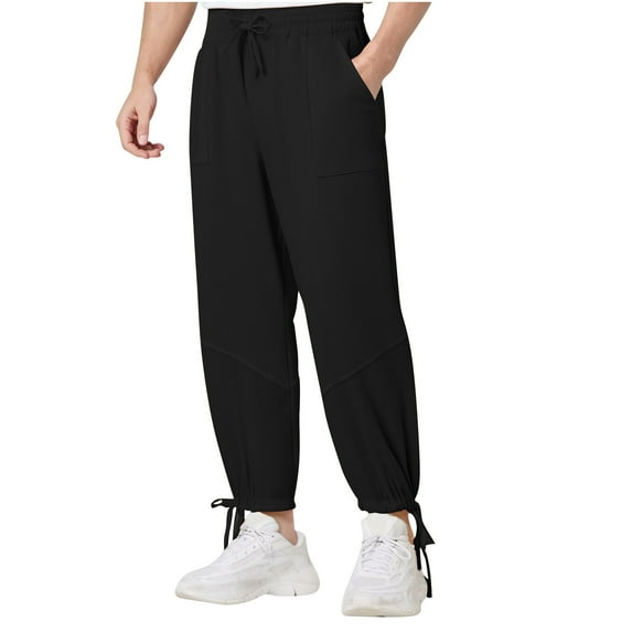 USNSM Wide Leg Pants for Man Baggy Lightweight Solid Color Casual Drawstring Elastic Waisted Harem Pants with Pockets Black XXL