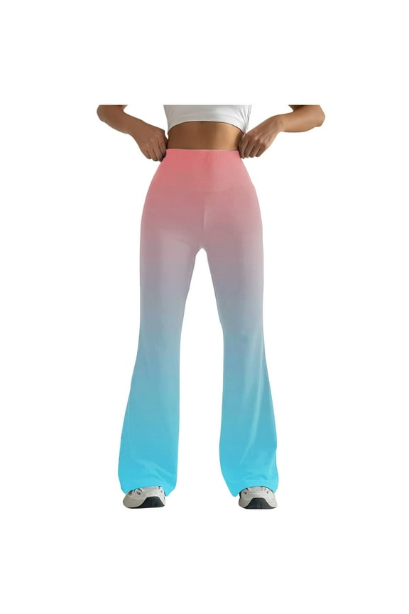 Wide Leg Pants for Women Dressy Gradient Patchwork Tights Trousers Seamless Lounge Workout Flare Yoga Pants Multicolor L