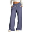 thumbnail image 1 of USNSM Wide Leg Pants for Women High Waisted Elastic Drawstring Pants Solid Color Loose Lounge Pants with Pockets Navy S, 1 of 4