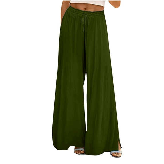 USNSM Wide Leg Pants for Women Linen Plus Size Palazzo Pants High Waist Lounge Comfy Flowy Beach Trousers with Pockets Army Green XL