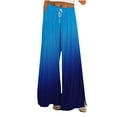 thumbnail image 1 of USNSM Wide Leg Pants for Women Rainbow Colored Drawstring Stretchy Casual Pants Fall Baggy Hiking Palazzo Trousers Blue S, 1 of 5