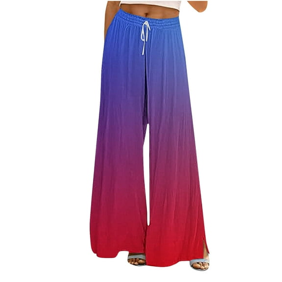 USNSM Wide Leg Pants for Women Rainbow Colored Drawstring Stretchy Casual Pants Fall Baggy Hiking Palazzo Trousers Hot Pink XXL