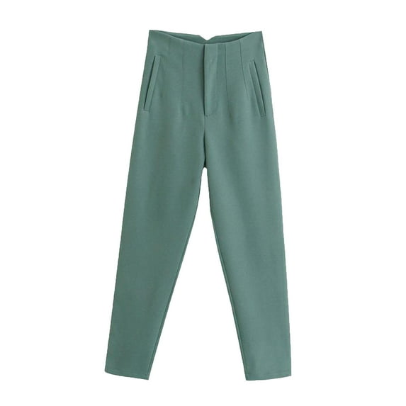 USNSM Wide Leg Pants for Women Solid Color Baggy Straight Pants High Waisted Casual Loose Workout Pants with Pockets Green S