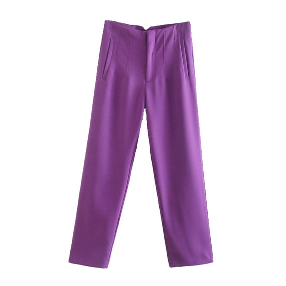 USNSM Wide Leg Pants for Women Solid Color Baggy Straight Pants High Waisted Casual Loose Workout Pants with Pockets Purple L