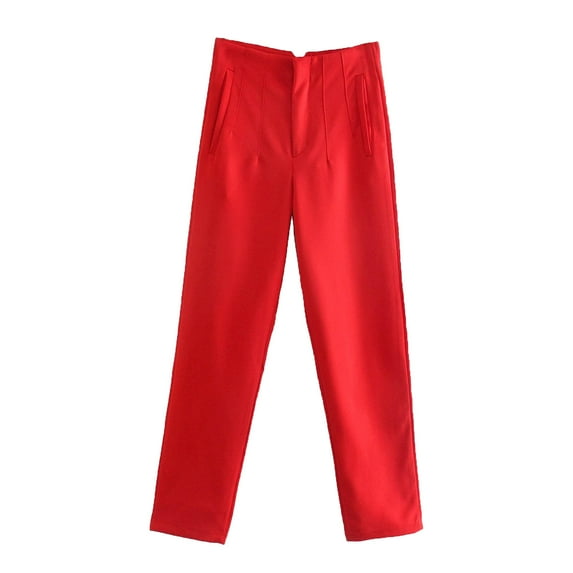 USNSM Wide Leg Pants for Women Solid Color Baggy Straight Pants High Waisted Casual Loose Workout Pants with Pockets Red L