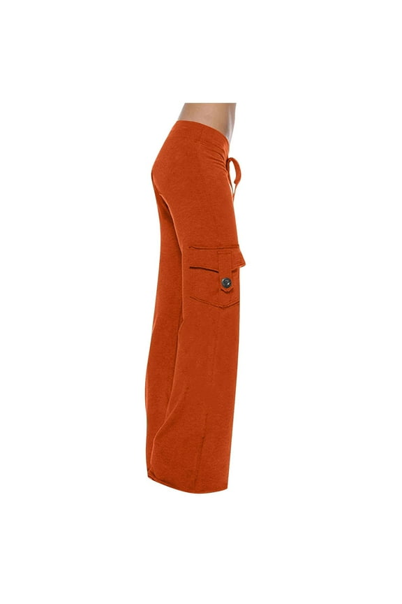 Wide Leg Yoga Pants for Women Stretchy High Waist Cargo Sweat Pants Ladies Plus Size Baggy Workout Pants with Pockets Orange M