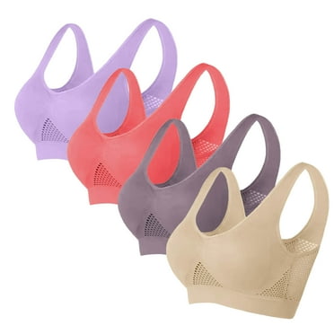 USNSM Women 4 Pack Wireless Breathable Sports Bras Push Up Underwear Top Purple XXXXXL