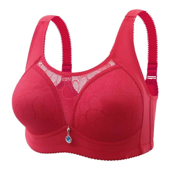 USNSM Women Lace Full Coverage Bra Push Up Padded Bra Large Size Mesh Bra with Ajustable Straps Wireless Sleep Bra Red XXL