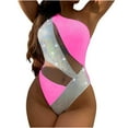 thumbnail image 1 of USNSM Women Sexy One-Shoulder Bling Rhinestone Crystal Diamond Swimsuit Mesh Cutout Monokini High Cut Slimming Bathing Suit Push Up Padded Beachwear Pink S, 1 of 6