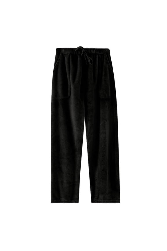 Women Soft Pajamas Pant Fleece Fuzzy Pj Bottoms Flannel Straight Leg Winter Baggy Loungewear Nightwear with Pockets Black L